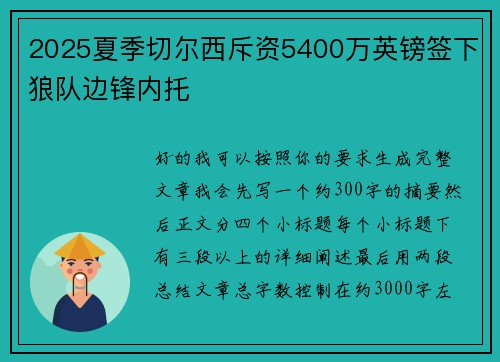 2025夏季切尔西斥资5400万英镑签下狼队边锋内托